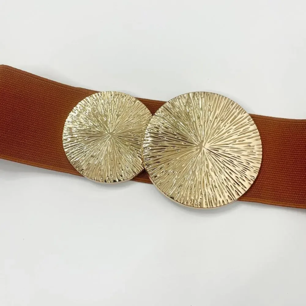 2/$30 NEW Elastic Wide Corset Safe Waist Belt Metallic Snap Buckle Brown Cinch…